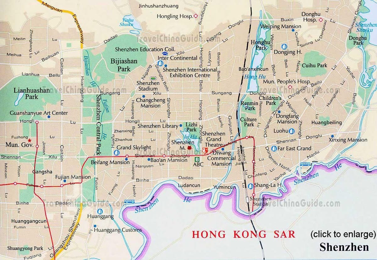 Shenzhen guangdong í Kína kort