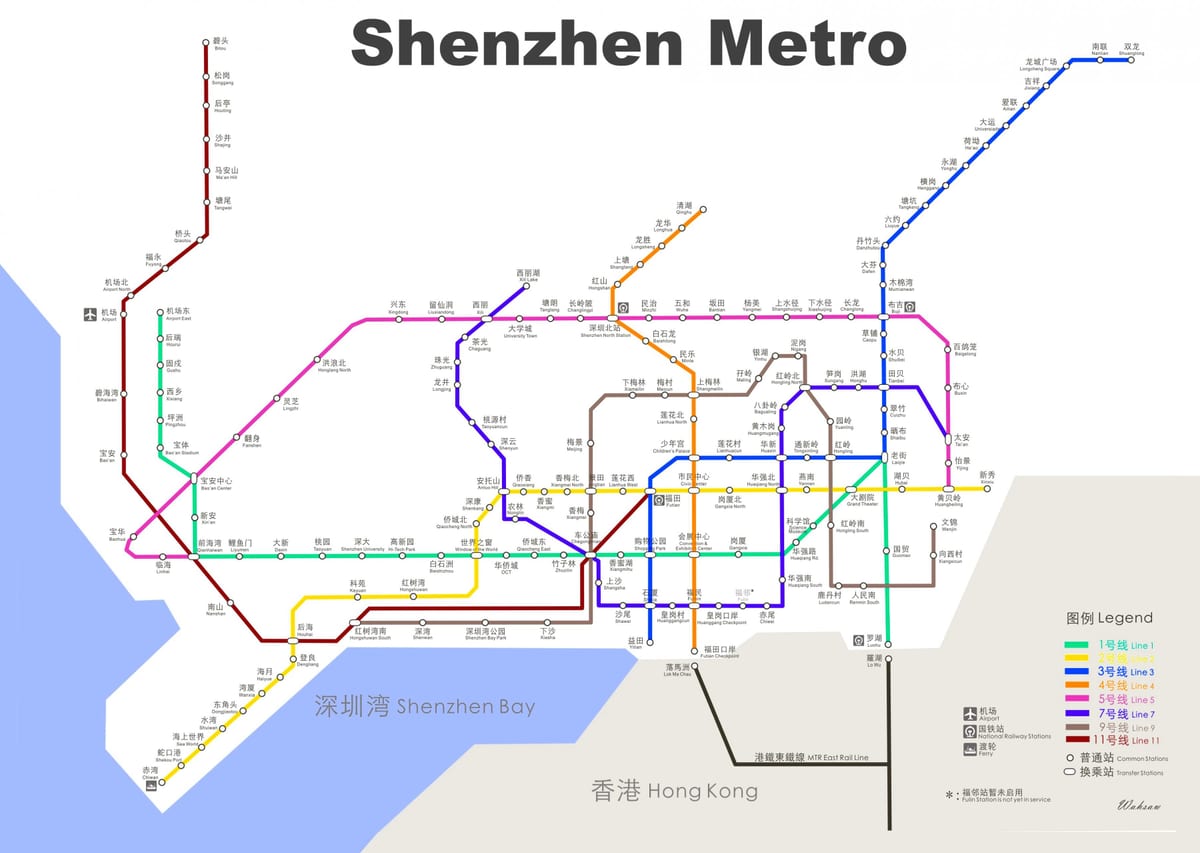 kort af Shenzhen neðanjarðar