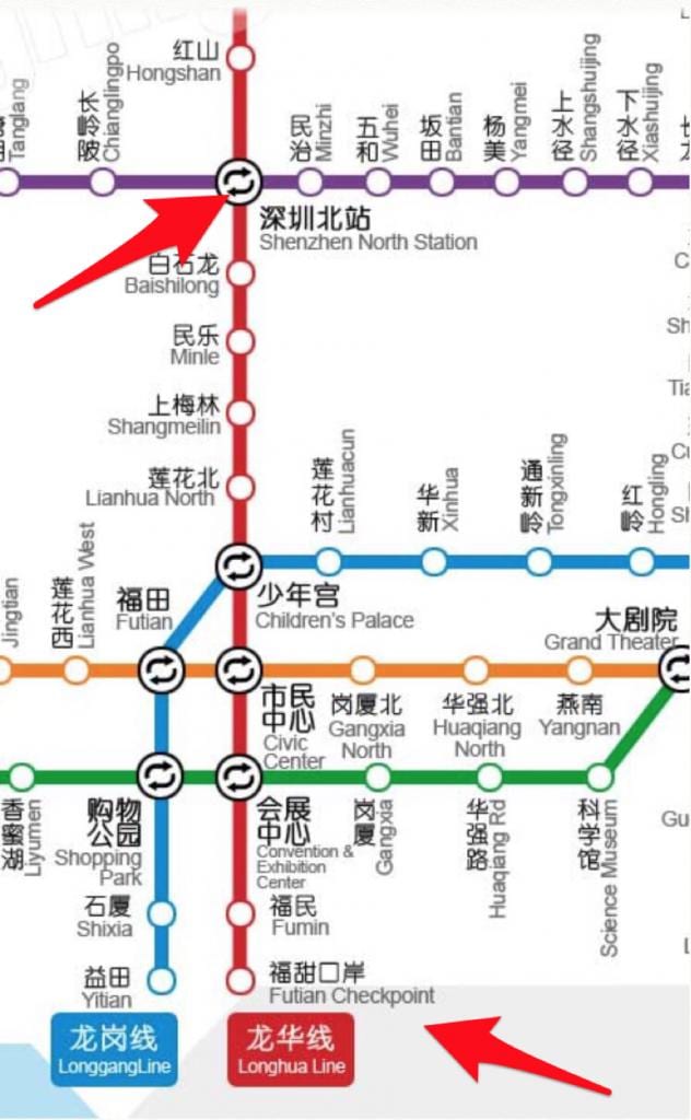 kort af Shenzhen norður stöð