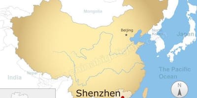 Shenzhen stað í Kína kort