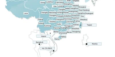 Kort af Shenzhen flugfélög leiðina